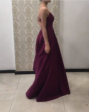 Load image into Gallery viewer, Long Deep V Neck Satin Cross Back Dress
