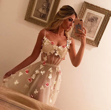 Load image into Gallery viewer, White Tulle See Through Dress With Orchid Flowers
