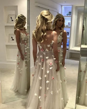 Load image into Gallery viewer, White Tulle See Through Dress With Orchid Flowers
