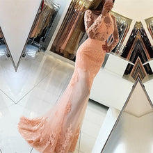 Load image into Gallery viewer, Long Sleeves Open Back Lace Mermaid Prom Dresses
