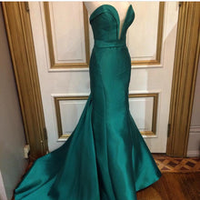 Load image into Gallery viewer, Emerald Green Satin Long Sweetheart Prom Dresses Mermaid-alinanova
