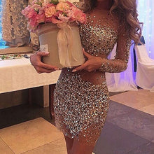Load image into Gallery viewer, Sheer Homecoming Dresses Beaded Long Sleeves
