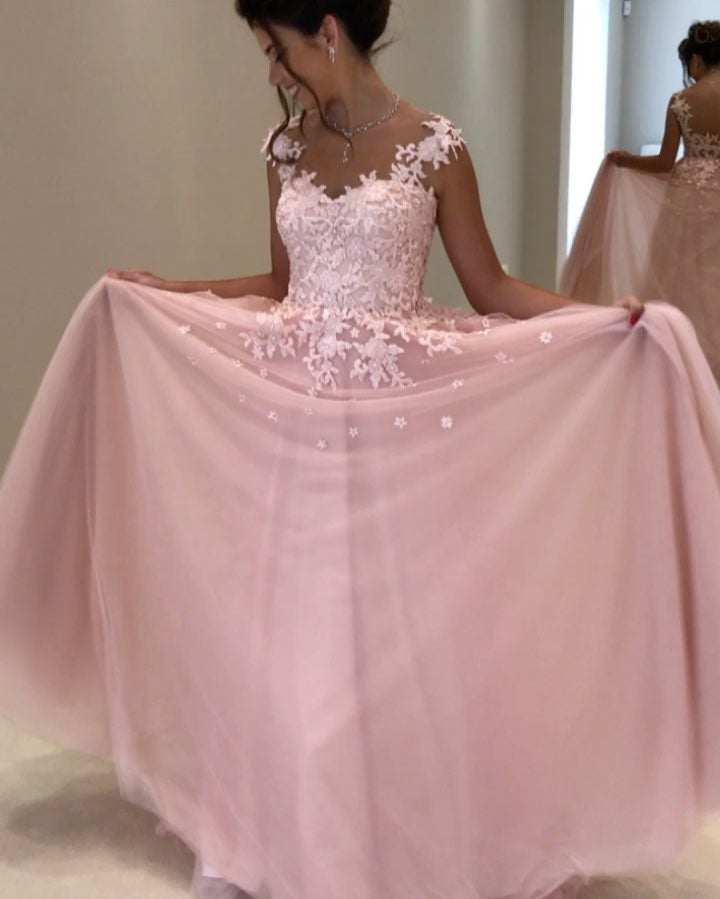 Long Sleeves Pink Lace Long Prom Dresses, Pink Lace Formal Dresses, Pi –  Eip Collection