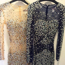 Load image into Gallery viewer, Sheer Homecoming Dresses Beaded Long Sleeves

