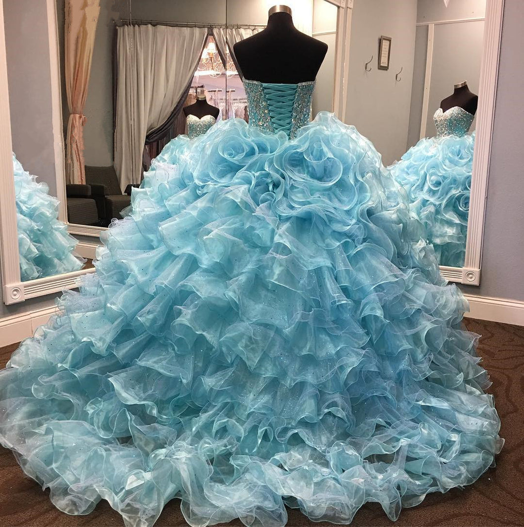 Crystal Beaded Sweetheart Organza Layered Quinceanera Dresses
