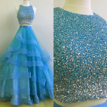 Load image into Gallery viewer, Sparkly Sequins Beaded Organza Layered Prom Dresses Two Piece
