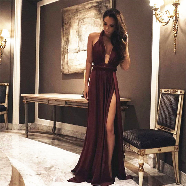 Long Chiffon Burgundy Bridesmaid Dresses-alinanova