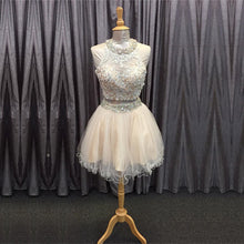 Load image into Gallery viewer, light champagne tulle lace beading homecoming dresses two piece style-alinanova
