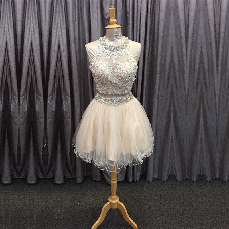light champagne tulle lace beading homecoming dresses two piece style-alinanova