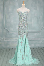 Load image into Gallery viewer, Fully Crystal Beading Sweetheart Chiffon Evening Dresses With Leg Slit
