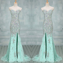 Load image into Gallery viewer, Fully Crystal Beading Sweetheart Chiffon Evening Dresses With Leg Slit-alinanova

