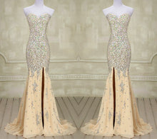 Load image into Gallery viewer, Fully Crystal Beading Sweetheart Chiffon Evening Dresses With Leg Slit
