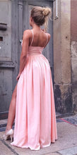 Load image into Gallery viewer, Sexy V-neck Long Pink Satin Prom Dresses With Leg Split
