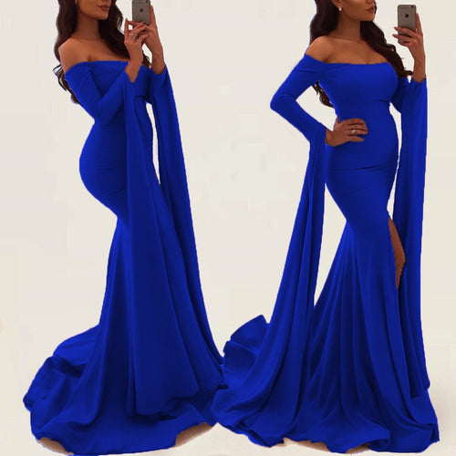Sexy Off Shoulder Long Sleeves Mermaid Evening Gowns 2018 Prom Dress-alinanova