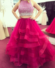 Load image into Gallery viewer, Colorful Beading Top Organza Ruffles Prom Dresses Two Piece
