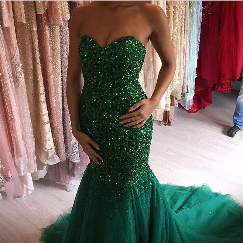 Luxury Crystal Beaded Mermaid Evening Dresses Sweetheart Prom Gowns alinanova Luxury Crystal Beaded Mermaid Evening Dresses Sweetheart Prom Gowns alinanova