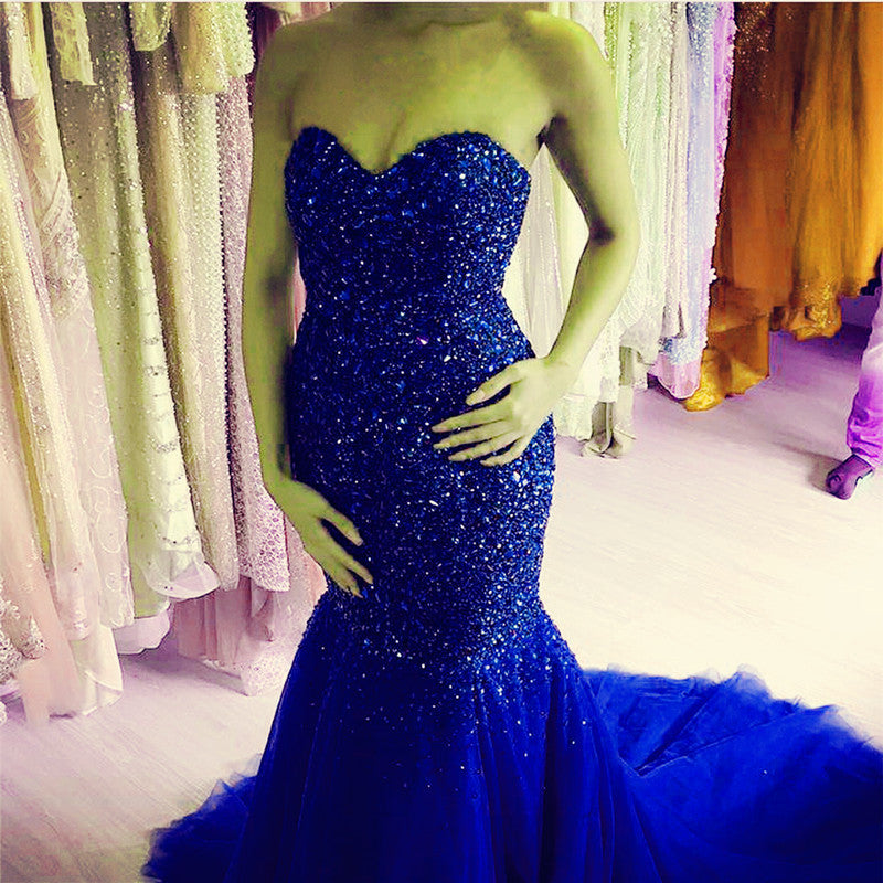 Luxury Crystal Beaded Mermaid Evening Dresses Sweetheart Prom Gowns –  alinanova