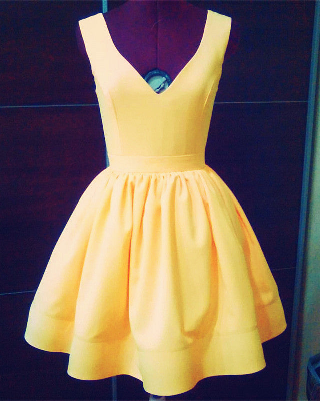 Yellow Satin Homecoming Dresses 2019