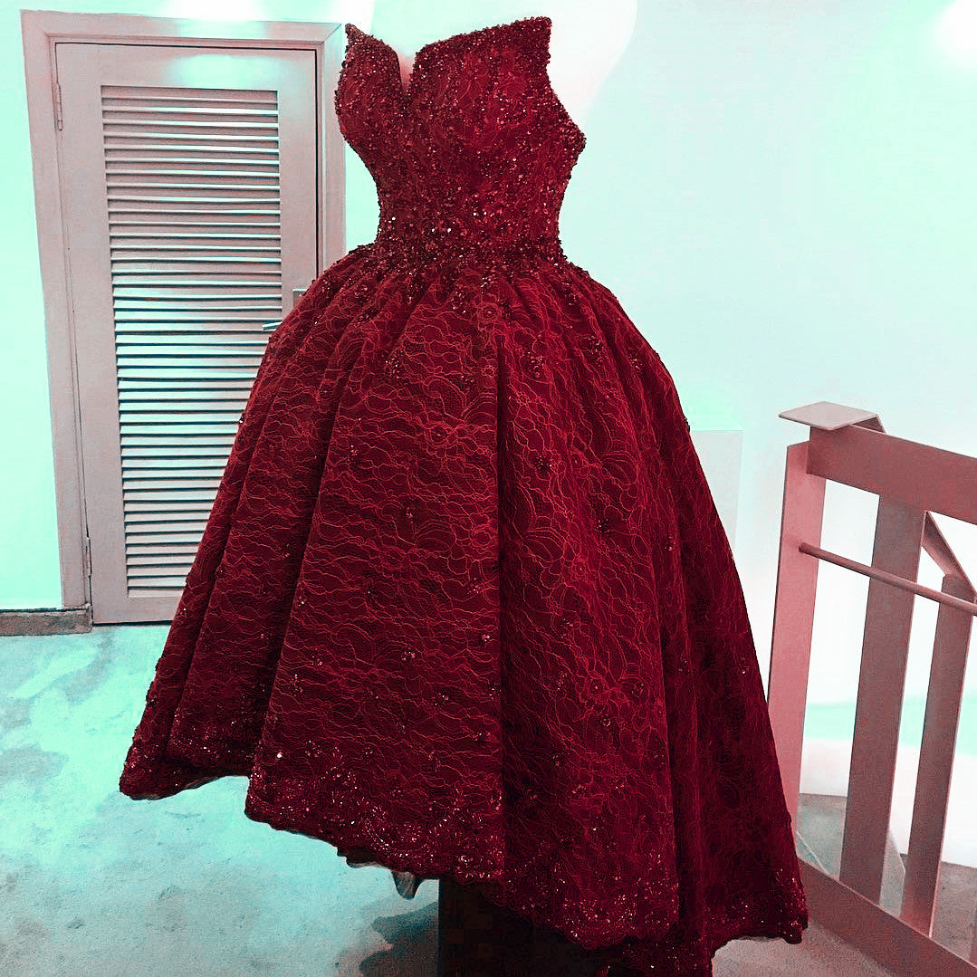open lace back dress Beading Strapless Lace Prom Dresses Front Short Long Back Evening Gown –  alinanova
