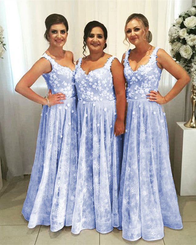 Boho Style Long Bridesmaid Dresses With Ivory Lace Flowers Boho Style Long Bridesmaid Dresses With Ivory Lace Flowers
