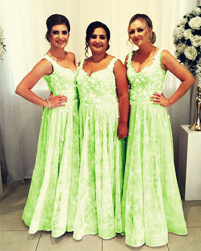 Sage Green Bridesmaid Dresses Long Lace Gown