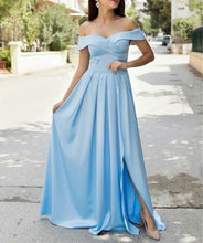 Load image into Gallery viewer, Sexy Off The Shoulder Long Satin Bridesmaid Dresses With Leg Slit
