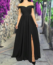Load image into Gallery viewer, Sexy Off The Shoulder Long Satin Bridesmaid Dresses With Leg Slit
