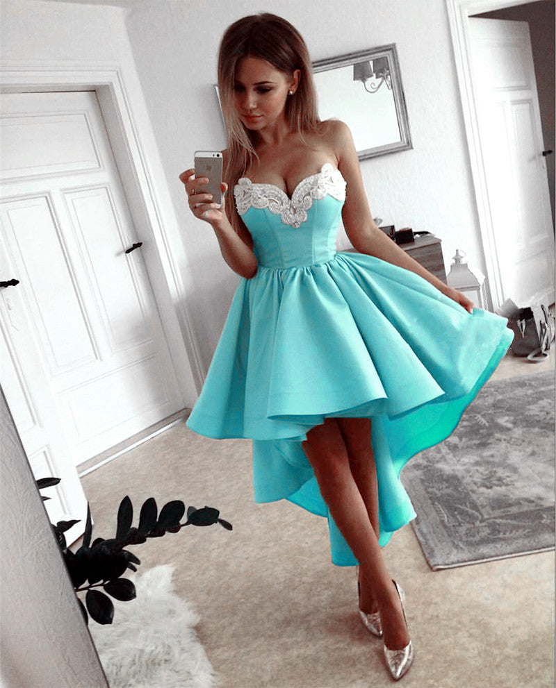 Gorgeous Lace Embroidery Sweetheart A Line High Low Prom Dresses alinanova Gorgeous Lace Embroidery Sweetheart A Line High Low Prom Dresses alinanova