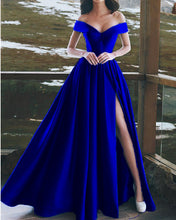 Load image into Gallery viewer, Royal-Blue-Prom-Dresses-V-neck-Satin-Gowns-Long-Formal-Party-Dresses
