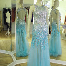 Load image into Gallery viewer, See Through Prom Dresses Mermaid Backless Evening Gowns With Crystal
