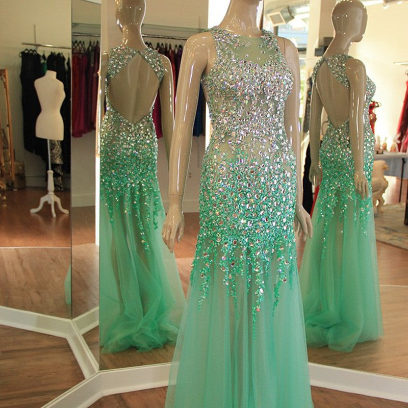 See Through Prom Dresses Mermaid Backless Evening Gowns With Crystal-alinanova