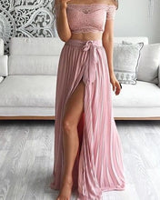 Load image into Gallery viewer, Boho Lace Crop Chiffon Bridesmaid Dresses Two Piece
