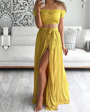 Load image into Gallery viewer, Mustard Yellow Chiffon Bridesmaid Dresses Lace Crop

