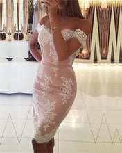Load image into Gallery viewer, Elegant Lace Off The Shoulder Pink Satin Homecoming Dresses-alinanova
