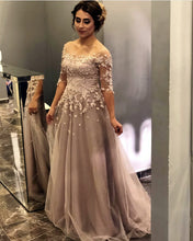 Load image into Gallery viewer, Modest Lace Appliques Tulle Evening Prom Dresses With Sleeves-alinanova
