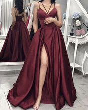 Load image into Gallery viewer, Criss Cross Top Prom Dresses Burgundy
