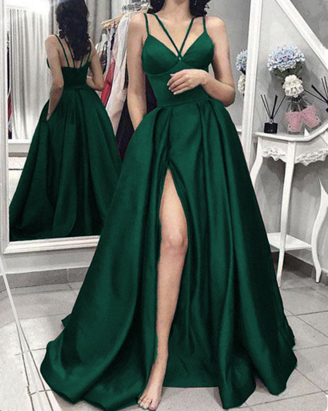 Criss Cross Top Prom Dresses Green