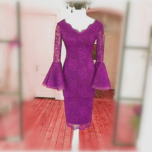 Load image into Gallery viewer, Elegant V Neck Flare Sleeves Lace Cocktail Dresses
