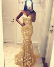 Load image into Gallery viewer, Champagne Lace Mermaid Prom Dresses 2020
