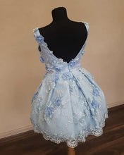 Load image into Gallery viewer, Baby Blue Lace Homecoming Dresses Open Back
