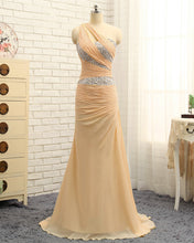 Load image into Gallery viewer, Champagne One Shoulder Prom Dresses 2020
