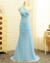 Load image into Gallery viewer, Light Blue One Shoulder Prom Dresses 2020
