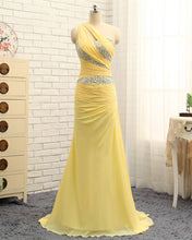 Load image into Gallery viewer, Yellow One Shoulder Prom Dresses 2020
