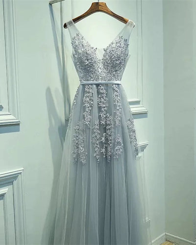 Elegant Tulle Bridesmaid Dresses Silver Lace Appliques