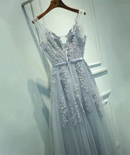 Load image into Gallery viewer, Tulle V Neck Bridesmaid Dresses Lace Appliques
