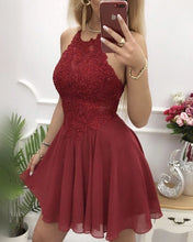 Load image into Gallery viewer, Burgundy Homecoming Dresses Lace Halter
