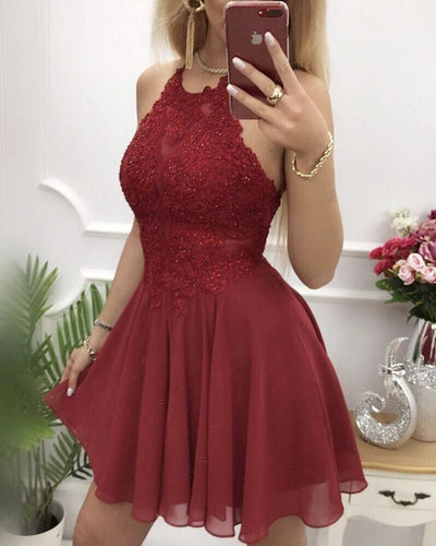 Burgundy Homecoming Dresses Lace Halter