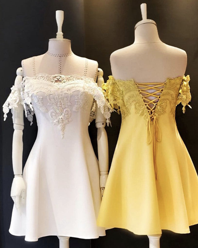 White Homecoming Dresses Lace Off The Shoulder