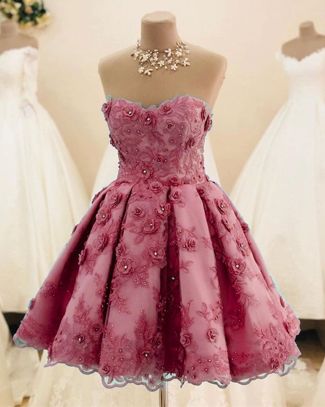 3D Floral Lace Homecoming Dresses Sweetheart Elegant alinanova 3D Floral Lace Homecoming Dresses Sweetheart Elegant alinanova