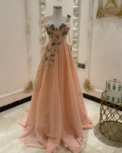 Peach Prom Dresses One Shoulder